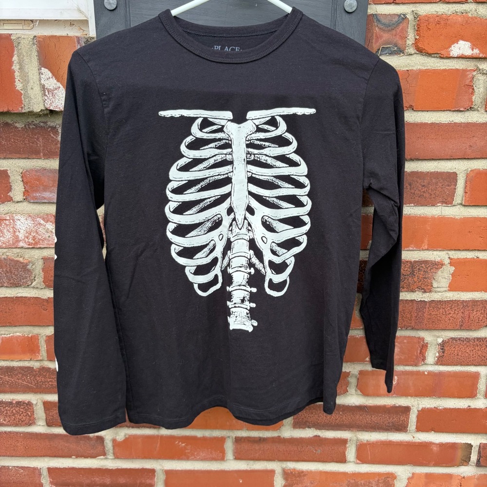 The Children's Place Boys‎ Black Skeleton Graphic Long Sleeve Shirt Size L 10/12